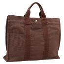 HERMES Her Line MM Hand Bag Canvas Brown Silver Auth 202116-1