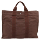 HERMES Her Line MM Hand Bag Canvas Brown Silver Auth 202116-2