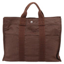 HERMES Her Line MM Hand Bag Canvas Brown Silver Auth 202116-3