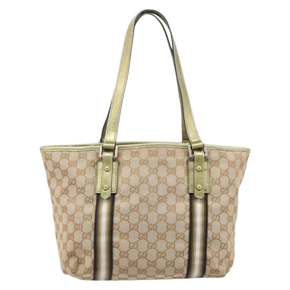 GUCCI GG Canvas Tote Bag Beige Gold Tone 137396 Auth 202117