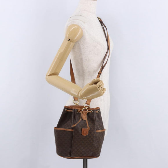 CELINE Macadam Shoulder Bag PVC Leather Brown Gold Tone Auth 202119A