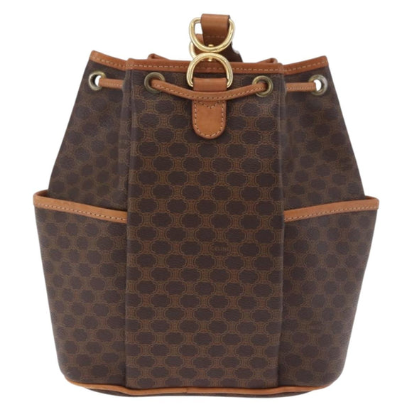 CELINE Macadam Shoulder Bag PVC Leather Brown Gold Tone Auth 202119A