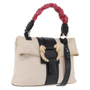 BVLGARI Hand Bag Canvas 2way Beige Gold Tone Auth 202121A-1