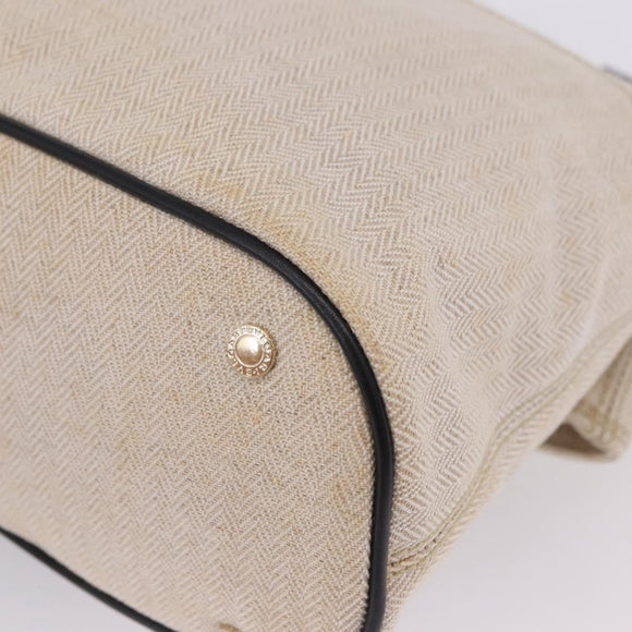 BVLGARI Hand Bag Canvas 2way Beige Gold Tone Auth 202121A