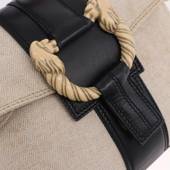 BVLGARI Hand Bag Canvas 2way Beige Gold Tone Auth 202121A