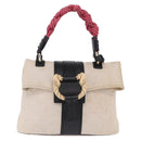 BVLGARI Hand Bag Canvas 2way Beige Gold Tone Auth 202121A-13