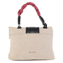 BVLGARI Hand Bag Canvas 2way Beige Gold Tone Auth 202121A-2