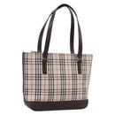 BURBERRY Nova Check Hand Bag Canvas Beige Silver Auth 202135-1