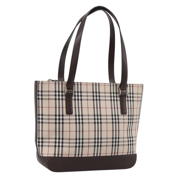 BURBERRY Nova Check Hand Bag Canvas Beige Silver Auth 202135