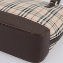 BURBERRY Nova Check Hand Bag Canvas Beige Silver Auth 202135-9