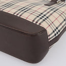 BURBERRY Nova Check Hand Bag Canvas Beige Silver Auth 202135-15