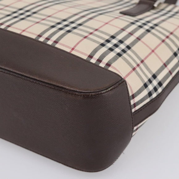 BURBERRY Nova Check Hand Bag Canvas Beige Silver Auth 202135