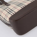 BURBERRY Nova Check Hand Bag Canvas Beige Silver Auth 202135-16