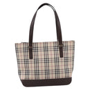 BURBERRY Nova Check Hand Bag Canvas Beige Silver Auth 202135-13