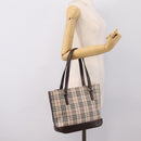 BURBERRY Nova Check Hand Bag Canvas Beige Silver Auth 202135-24