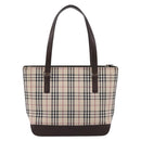 BURBERRY Nova Check Hand Bag Canvas Beige Silver Auth 202135-2