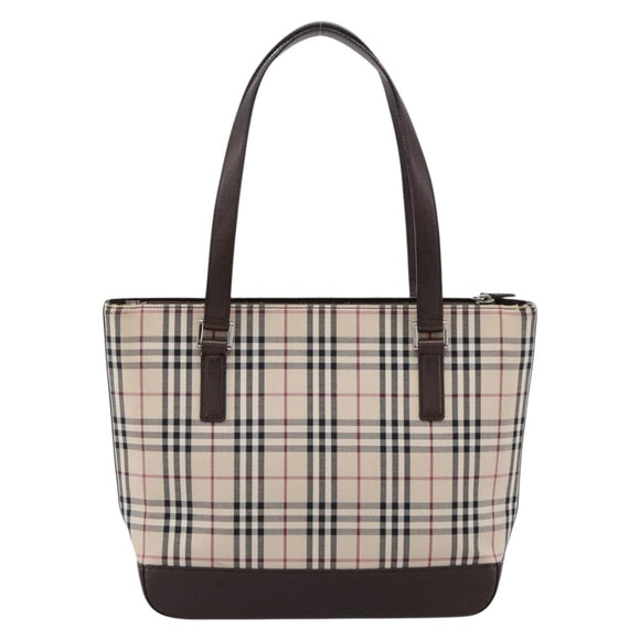 BURBERRY Nova Check Hand Bag Canvas Beige Silver Auth 202135