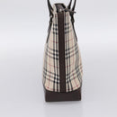 BURBERRY Nova Check Hand Bag Canvas Beige Silver Auth 202135-3