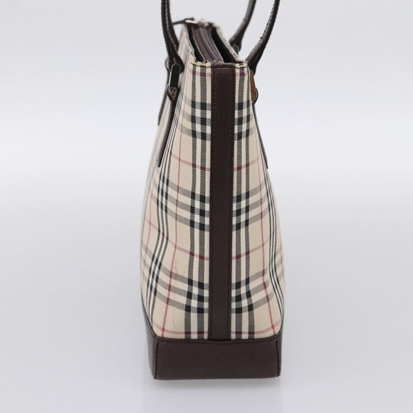BURBERRY Nova Check Hand Bag Canvas Beige Silver Auth 202135