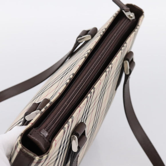 BURBERRY Nova Check Hand Bag Canvas Beige Silver Auth 202135