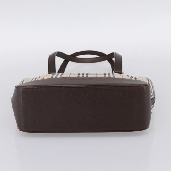 BURBERRY Nova Check Hand Bag Canvas Beige Silver Auth 202135