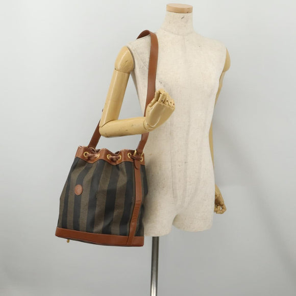 FENDI Pecan Shoulder Bag PVC Leather Brown Gold Tone Auth 202139