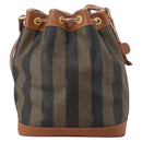 FENDI Pecan Shoulder Bag PVC Leather Brown Gold Tone Auth 202139-3