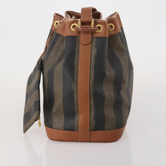 FENDI Pecan Shoulder Bag PVC Leather Brown Gold Tone Auth 202139