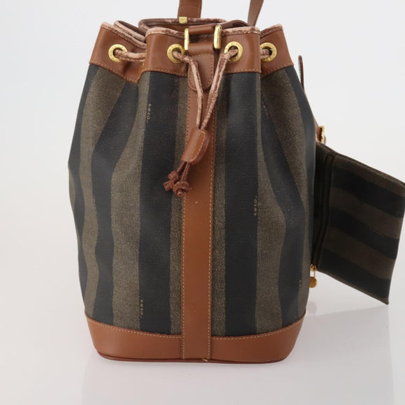 FENDI Pecan Shoulder Bag PVC Leather Brown Gold Tone Auth 202139