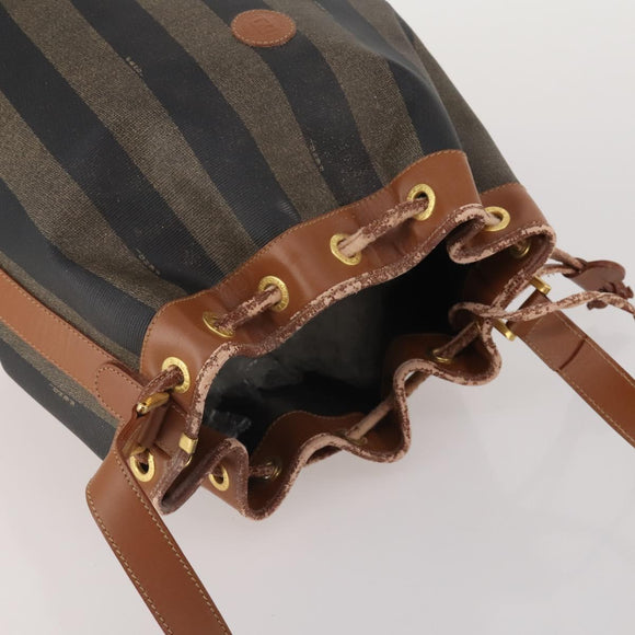 FENDI Pecan Shoulder Bag PVC Leather Brown Gold Tone Auth 202139