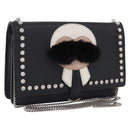 FENDI Chain Shoulder Bag Leather Black Silver 8M0346 Auth 202140-1