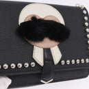 FENDI Chain Shoulder Bag Leather Black Silver 8M0346 Auth 202140-18