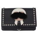 FENDI Chain Shoulder Bag Leather Black Silver 8M0346 Auth 202140-13