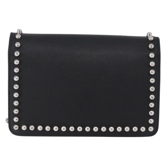 FENDI Chain Shoulder Bag Leather Black Silver 8M0346 Auth 202140