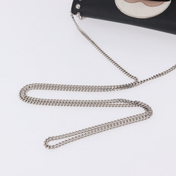 FENDI Chain Shoulder Bag Leather Black Silver 8M0346 Auth 202140