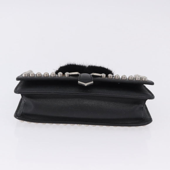 FENDI Chain Shoulder Bag Leather Black Silver 8M0346 Auth 202140