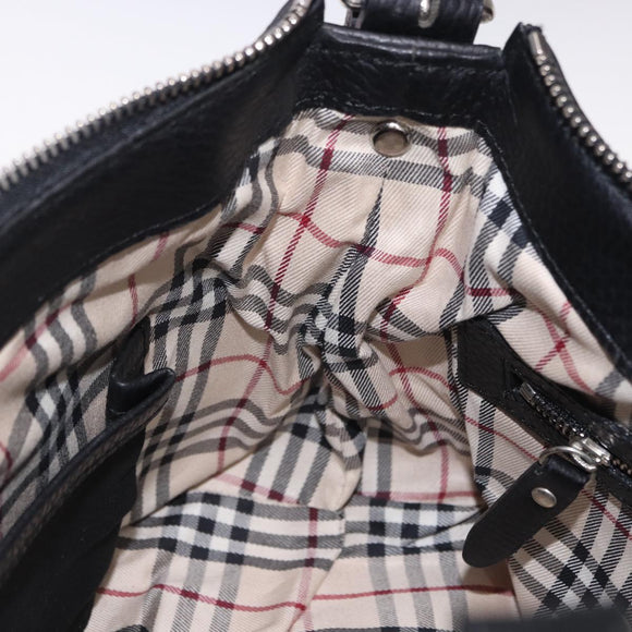 BURBERRY Shoulder Bag Leather Black Silver Auth 202141A