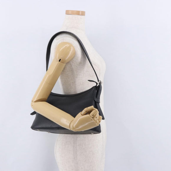 BURBERRY Shoulder Bag Leather Black Silver Auth 202141A
