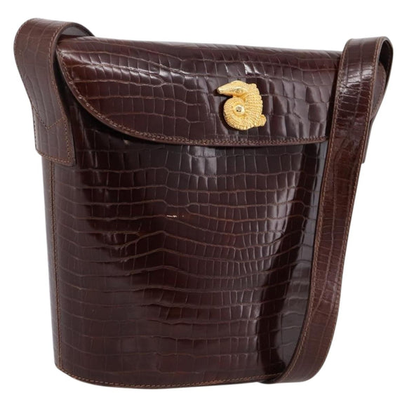 CELINE Shoulder Bag Leather Brown Gold Tone Auth 202143A
