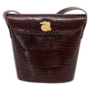 CELINE Shoulder Bag Leather Brown Gold Tone Auth 202143A-13