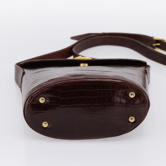 CELINE Shoulder Bag Leather Brown Gold Tone Auth 202143A