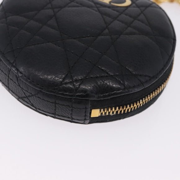 Christian Dior Canage Chain Shoulder Bag Leather Black Gold Auth 202146V