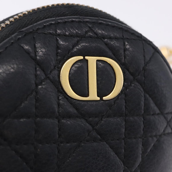 Christian Dior Canage Chain Shoulder Bag Leather Black Gold Auth 202146V