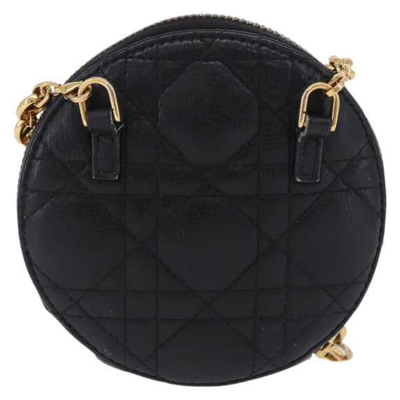 Christian Dior Canage Chain Shoulder Bag Leather Black Gold Auth 202146V