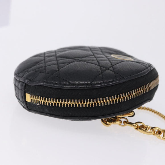 Christian Dior Canage Chain Shoulder Bag Leather Black Gold Auth 202146V