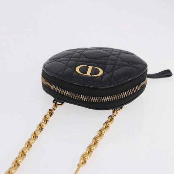 Christian Dior Canage Chain Shoulder Bag Leather Black Gold Auth 202146V
