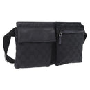 GUCCI GG Canvas Waist Bag Black Silver 28566 Auth 202152-1