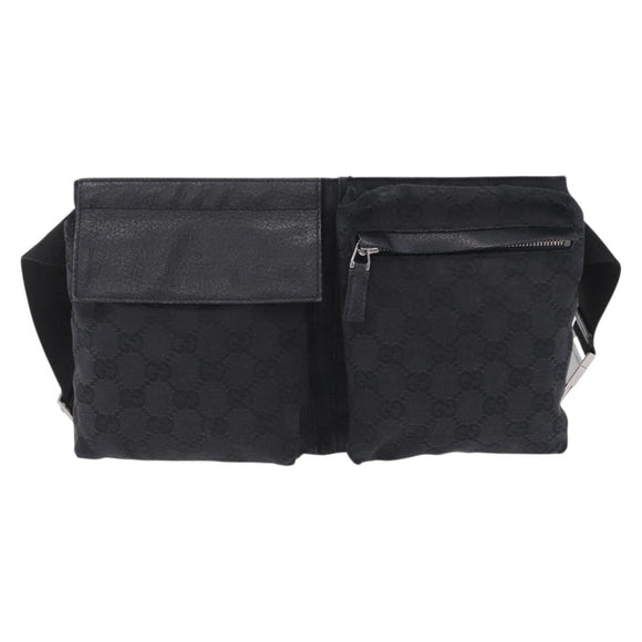 GUCCI GG Canvas Waist Bag Black Silver 28566 Auth 202152