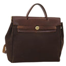 HERMES Herbag Ad Backpack Canvas 2way Brown Gold Tone Auth 202155-1