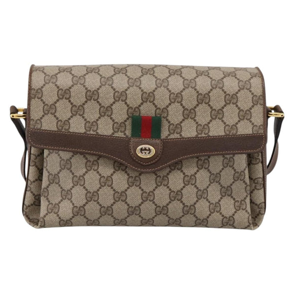 GUCCI GG Supreme Web Sherry Shoulder Bag PVC Beige Gold 904 02 084 Auth 202159